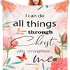 A pink and green printable knit blanket featuring a floral design and text about Christ.