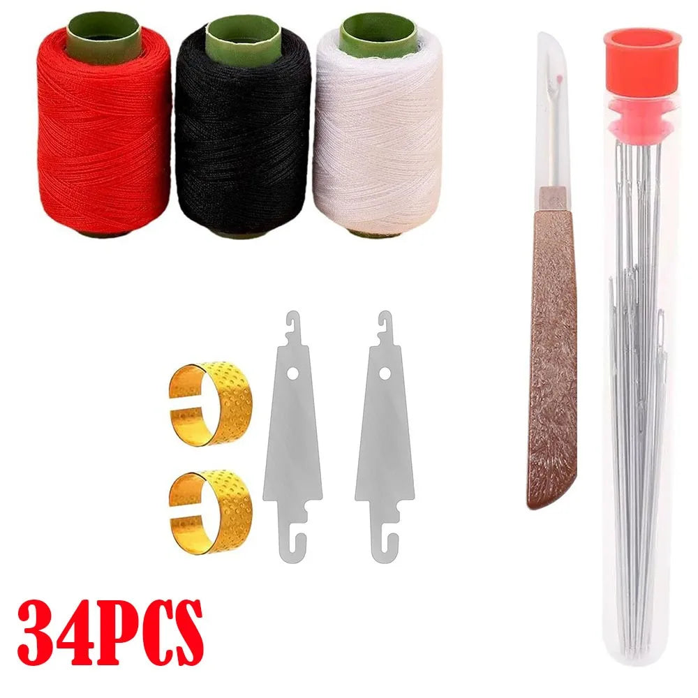 A set of premium stainless steel sewing kit including colored thread spools and precision needles.