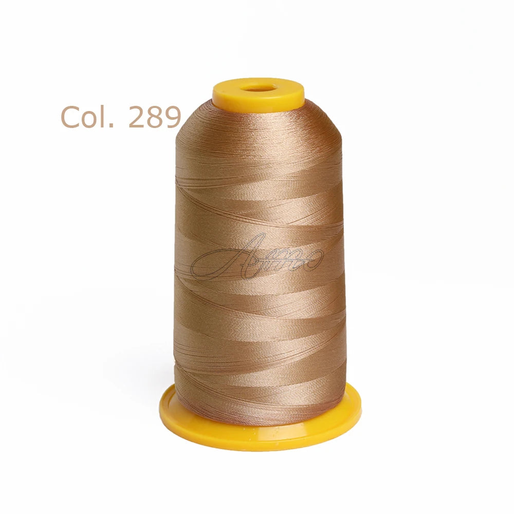 Spool of gold-colored high tenacity polyester embroidery thread labeled Col. 289 with a yellow cap.