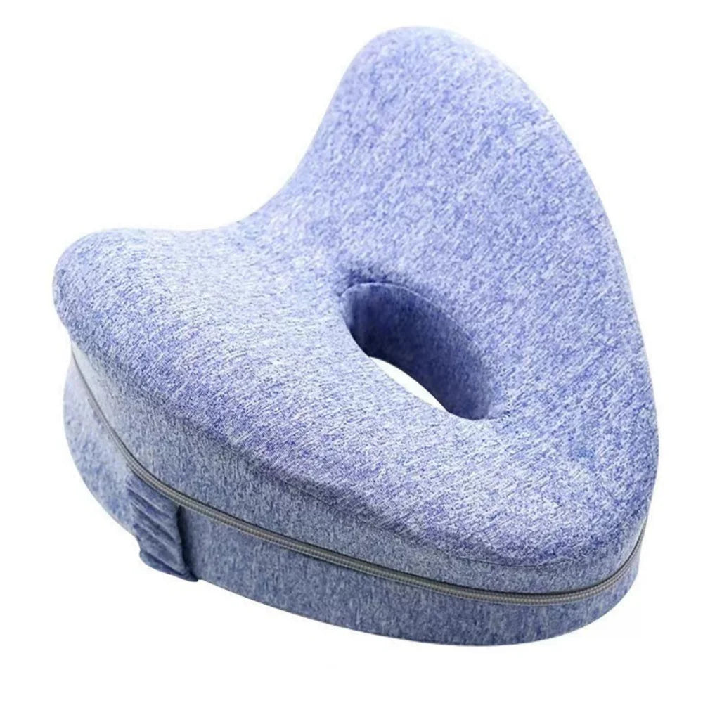 A light purple memory foam heart-shaped pillow designed for side sleepers and pregnancy support.
