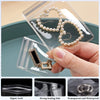 Clear plastic jewelry storage bags showing a pearl necklace and a gold charm, demonstrating zipper lock, strong sealing side,
