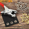 A silver pliers tool is shown next to a black circuit board and several metal eyelets.