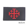 Black embroidered patch featuring a red Crusader and Knight symbol.