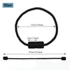 A black magnetic curtain tieback set consisting of a looped cord and a straight tieback.