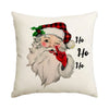 A festive illustration of Santa Claus with a red hat and beard pointing, printed on a square pillow cover.