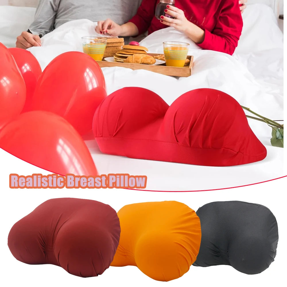 A set of realistic memory foam contour chest pillows in red, maroon, orange, and black.