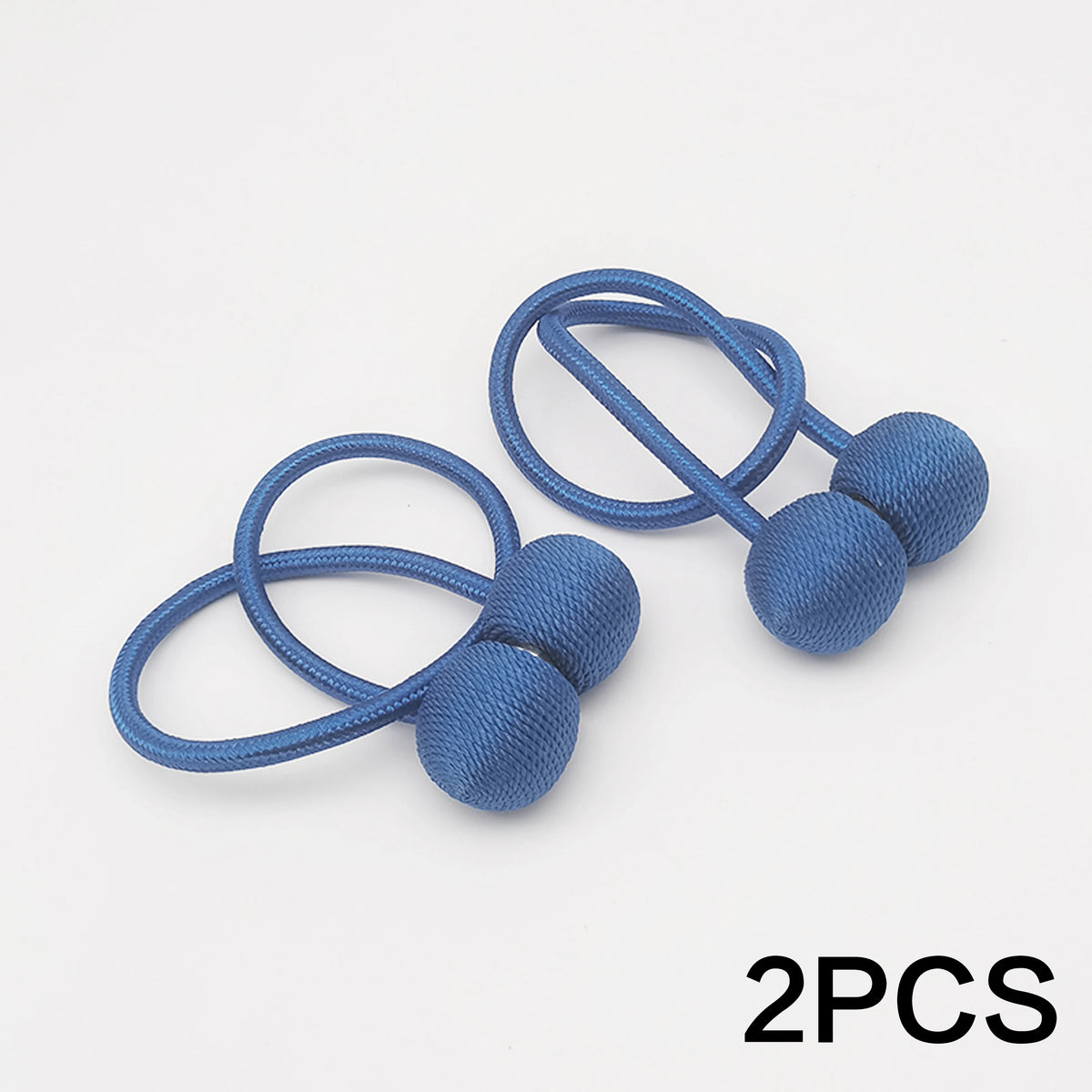 Two blue cord tiebacks with magnetic balls for hair