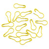 A pack of 100 yellow gourd-shaped locking safety pins for knitting and sewing.