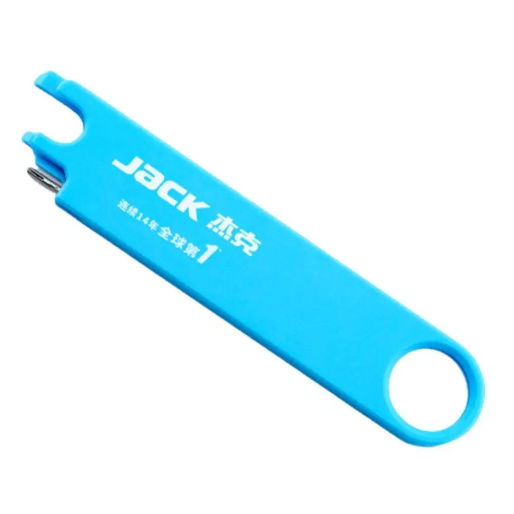 A bright blue 3-in-1 sewing machine needle threader with a magnifier and ruler.