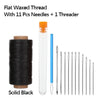 Solid black flat waxed thread with 11 needles and 1 threader tool