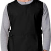 A man wearing a black versatile polyester apron over a gray long-sleeved shirt.