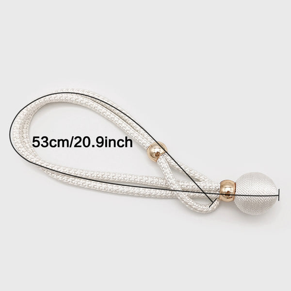 A white beaded tieback with a gold-toned ball closure, measuring 53cm/20.9inch.