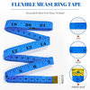 A set of two blue flexible measuring tapes showing various inch and centimeter markings.