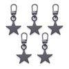 A set of five black metal zipper pull replacement kits with star-shaped charms and loops.