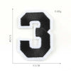 A black felt number 3 patch with white edges, measuring 5.1 cm high and 3.5 cm wide.