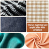 A collage showing various materials including black and gray knitted fabric, dark denim, teal satin, and peach satin.