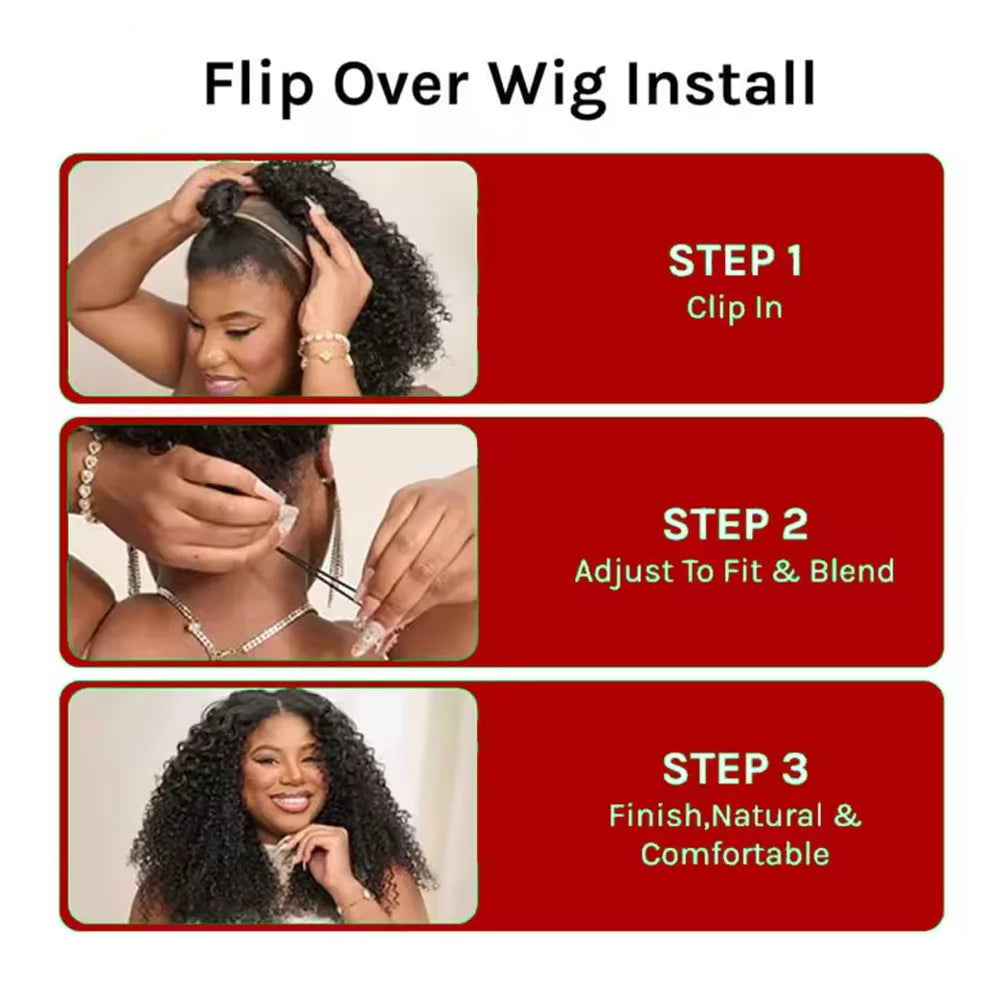 3-in-1 Kinky Curly Half Wig with Drawstring