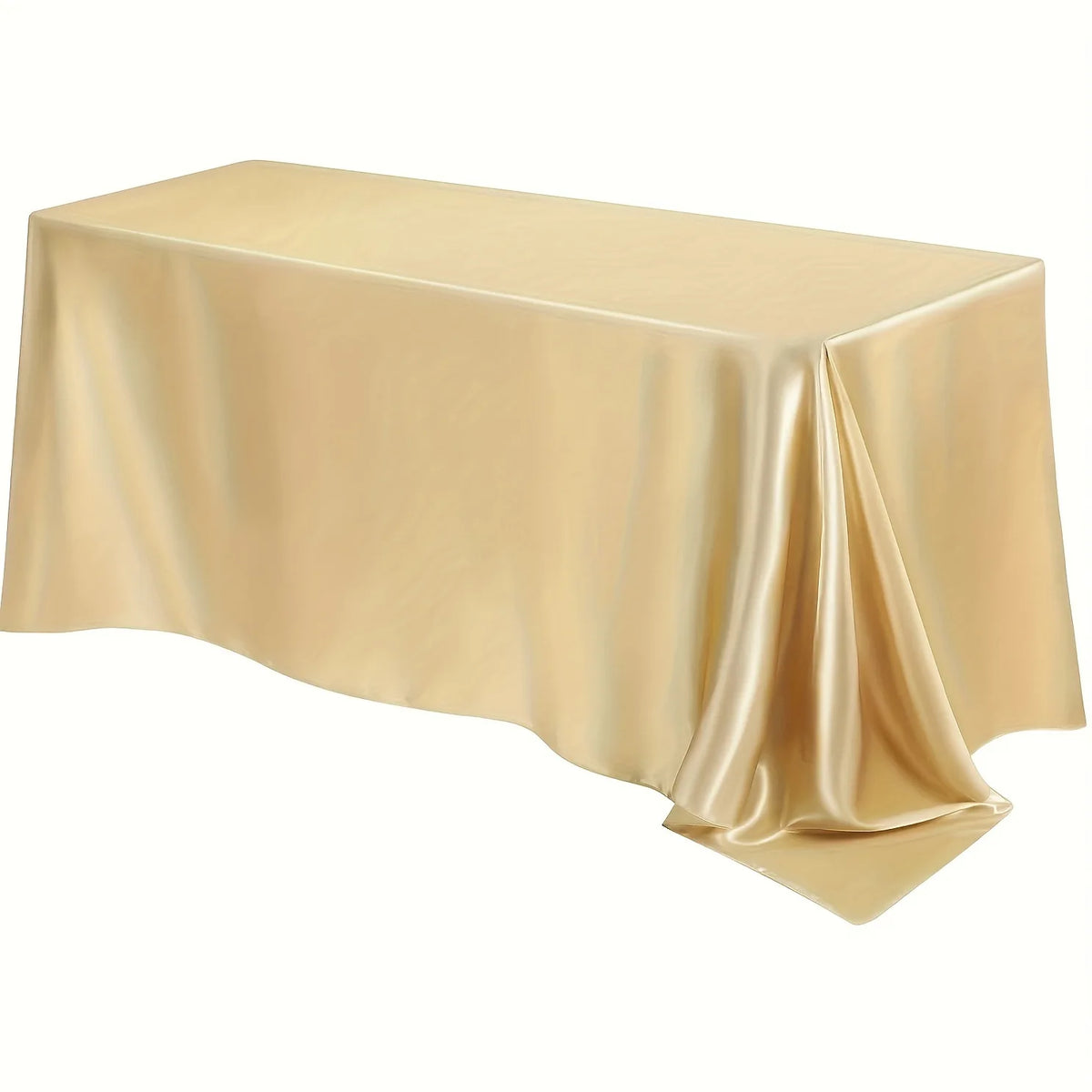 A smooth, golden satin tablecloth draped elegantly on a table.