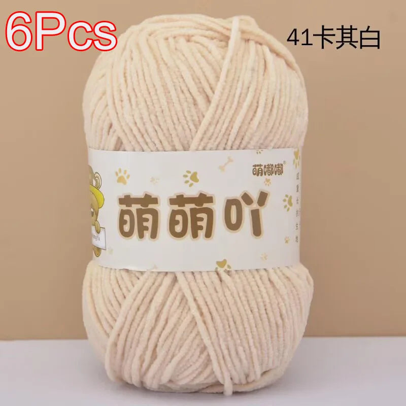 A ball of light beige chenille yarn labeled as 41 strands, ready for crochet or knitting projects.