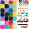 A collection of colorful glitter and rhinestones in various shades arranged in a grid, next to a bottle of adhesive.