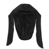 Black breathable and adjustable unisex headwrap with a smooth, draped fabric.