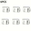 Six clear plastic invisible pant hem clips used for non-slip trouser adjustment.