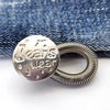 Silver spring extender buttons for jeans featuring the 'Jeans Wear' logo against a denim background.