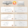 Comparison showing a contoured memory foam neck pillow versus a traditional pillow, highlighting features like support and ar