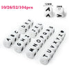 A set of white silicone alphabet beads ranging from A to Z, packaged in 10/26/52/104 pieces.