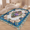 Elegant floral non-slip living room carpet featuring blue and white patterns in a room setting.