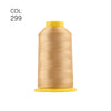 A spool of gold-colored high tenacity polyester embroidery thread with a yellow plastic core.