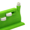 A bright green automatic double-head sewing needle threader with white components and a clear plastic housing.