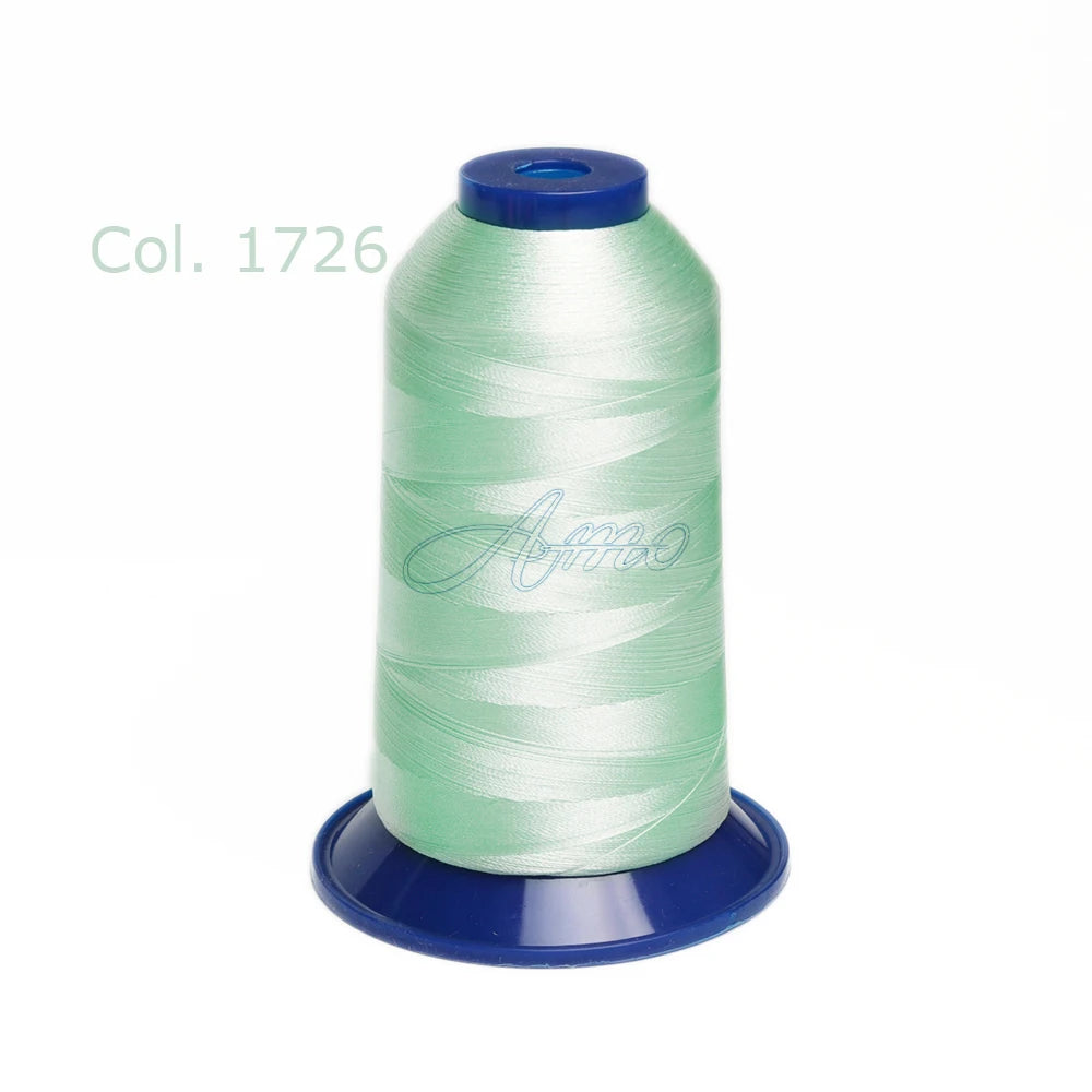 A spool of light green high tenacity polyester embroidery thread labeled Col. 1726
