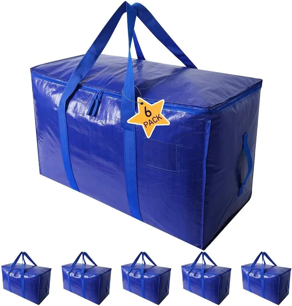 A set of blue heavy duty extra large storage totes shown from the top and side.