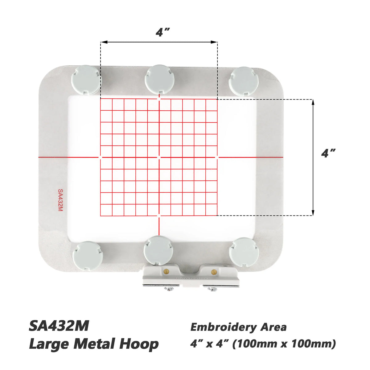 SA432M Large Metal Hoop, a 4x4 inch embroidery hoop used for sewing machines.