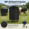 Black round grill cover designed for 360 degree protection and adjustable drawstring fit