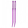A set of 20 aluminum knitting needles and sewing pins in a vibrant purple color.