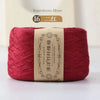 A skein of deep red bamboo fiber yarn labeled as 16 strands for crafting.