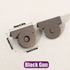 A close-up view of a black gun magnetic button clasp with dimension lines showing its size.