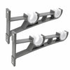 Two heavy duty gray brackets for curtain rods, featuring white curved supports.