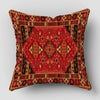A square decorative cushion cover featuring a rich red and brown Persian geometric pattern.