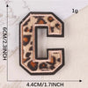 A leopard print iron-on patch shaped like the letter C, measuring 6cm high and 4.4cm wide.