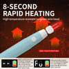 A blue handheld soldering pen with a tungsten wire head is shown, demonstrating 8-second rapid heating and one-touch heating 