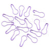 A collection of purple gourd-shaped locking safety pins for knitting and sewing.