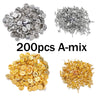 A mix of 200 silver and gold metal pin findings including clasps and tie tacks for jewelry making
