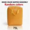 A tan storage bag with a yellow handle is shown against a white background.