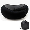 Black adjustable memory foam travel neck pillow with a breathable mesh insert