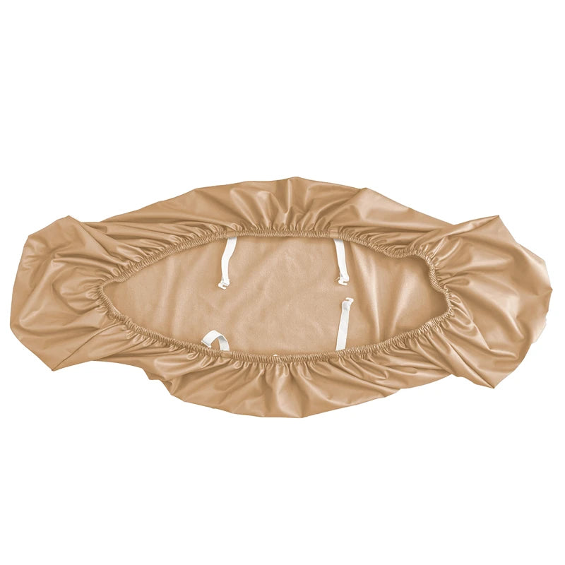 Tan stretch pu leather waterproof bench slipcover with white ties
