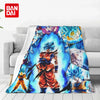 A flannel throw blanket featuring an anime character design with blue and orange tones.