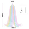 A long, sheer rainbow mesh mosquito netting canopy displayed against a white background.